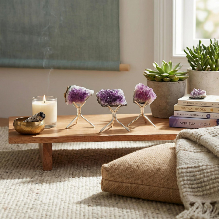 Ametist Taşı Metal Stantlı Kütle - Ham Ametist Taşı Parça