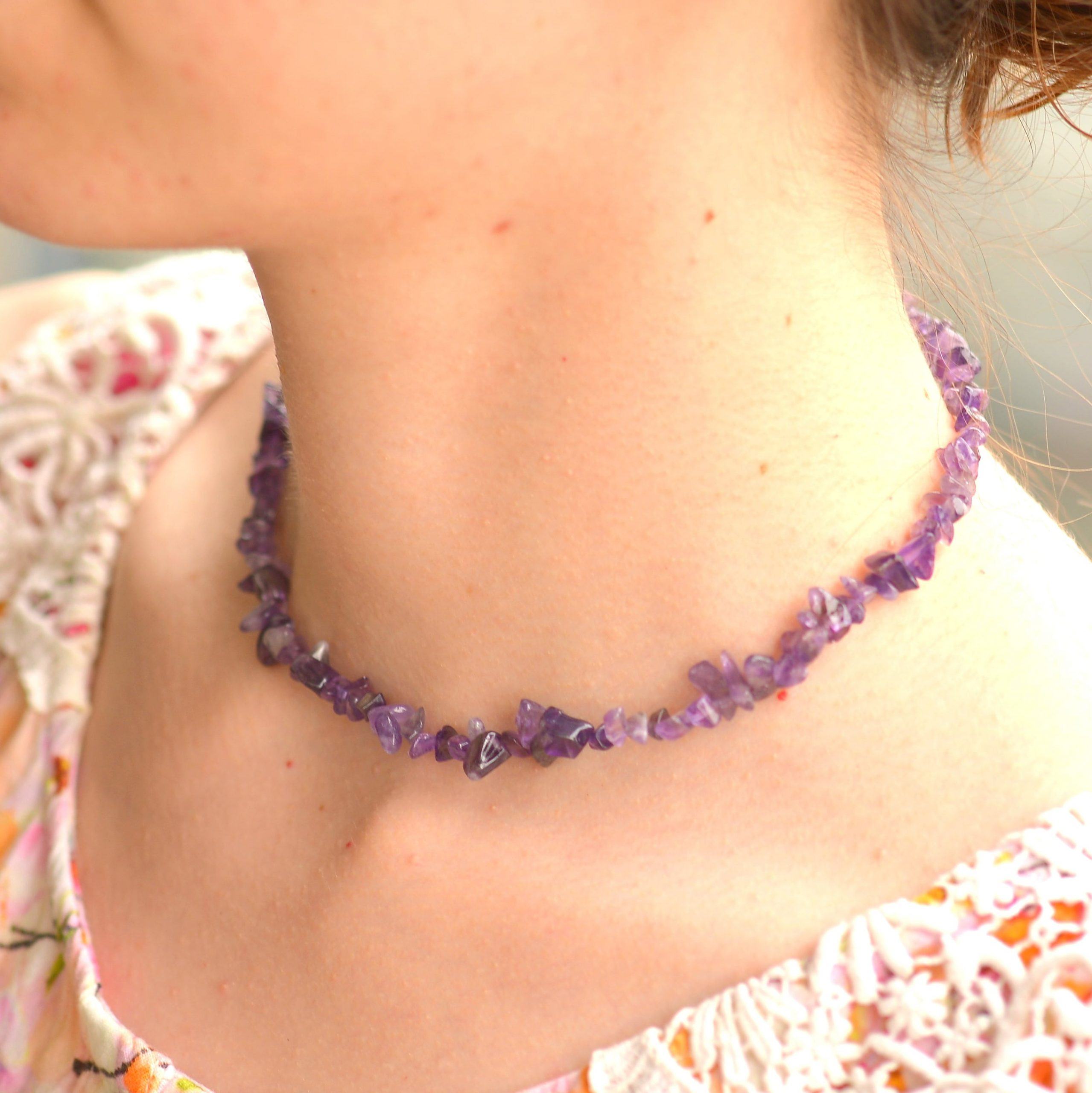 Amethyst Stone Şekilsiz Necklace Dark Color