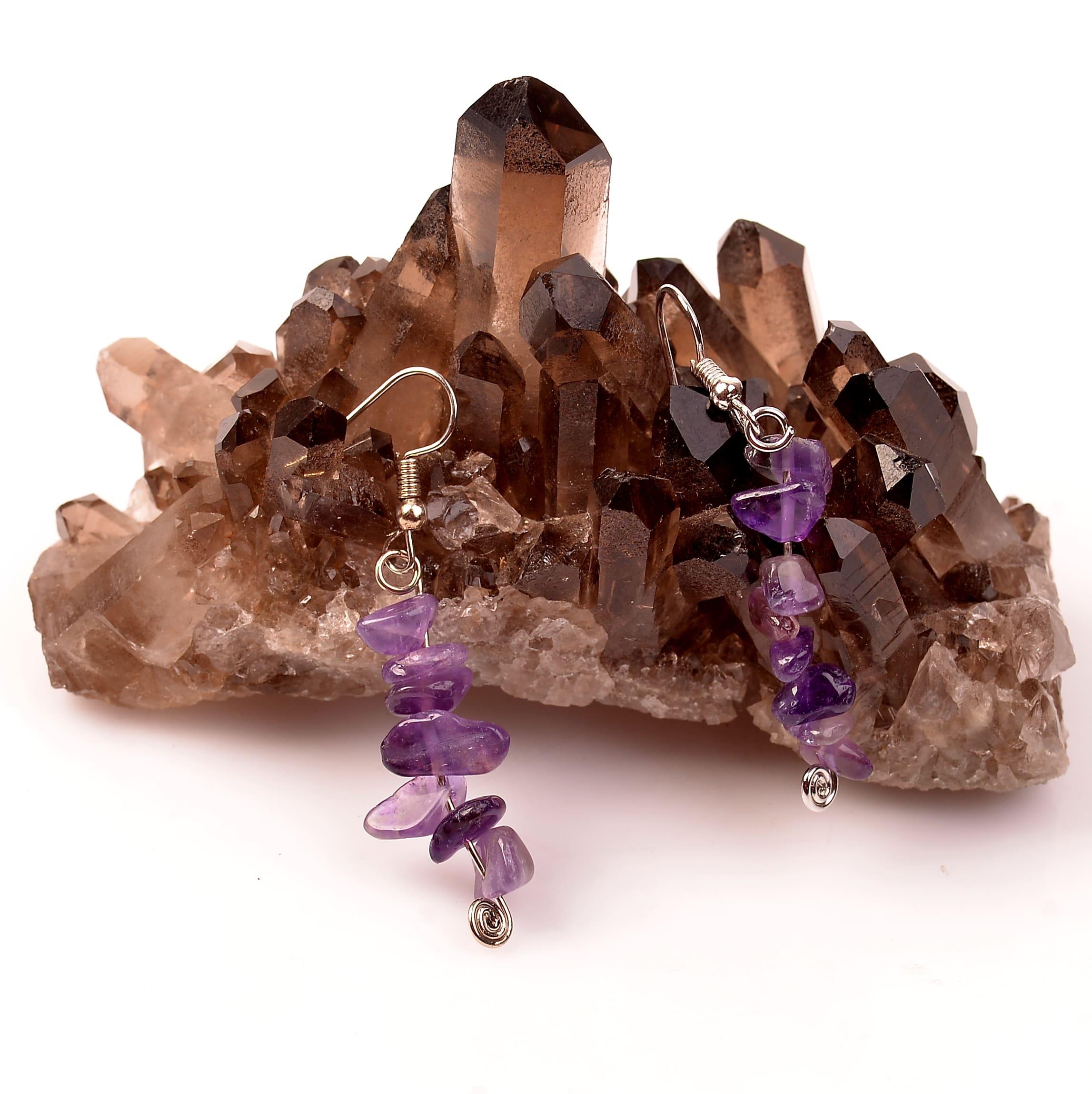 Amethyst Stone Şekilsiz Earrings