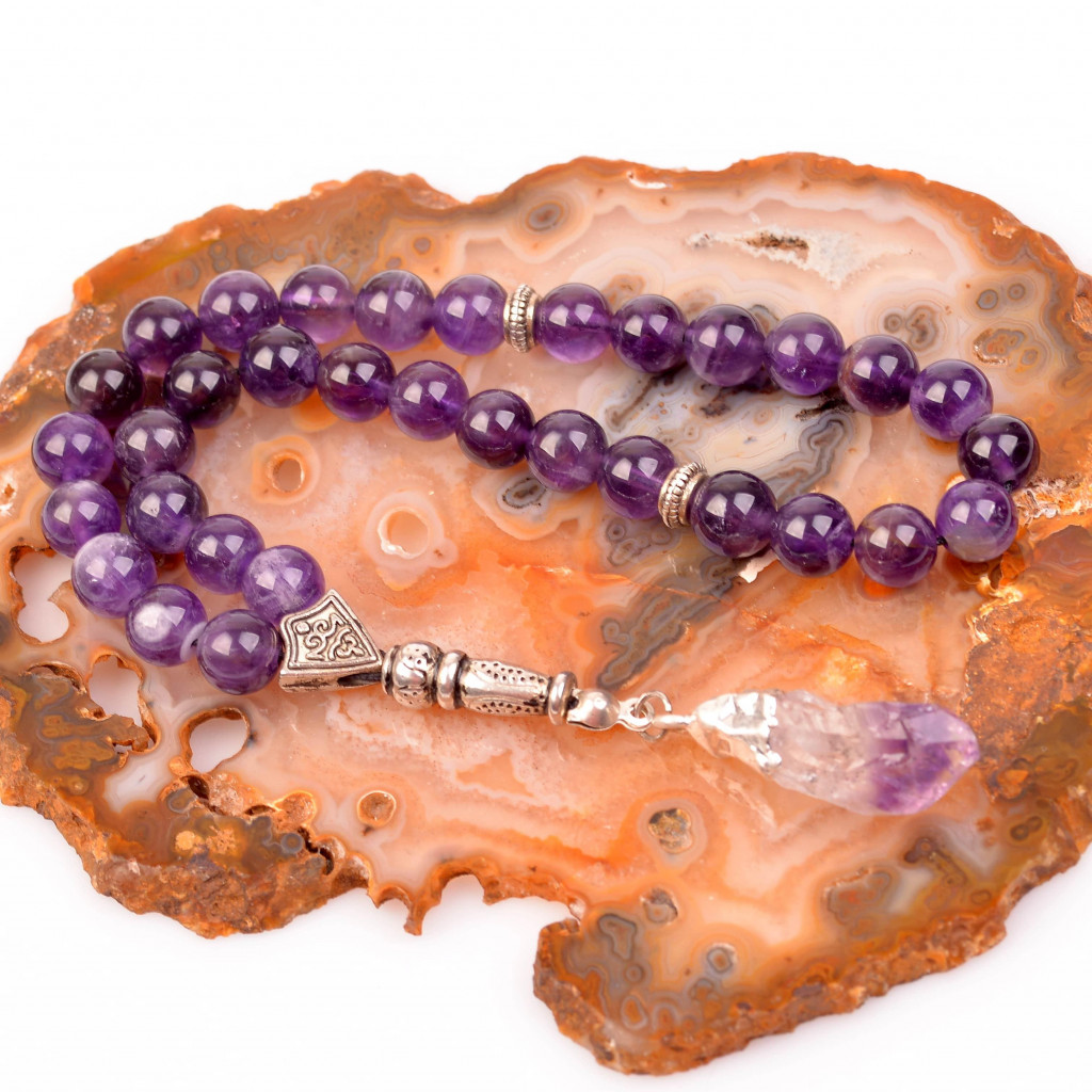 Ametist Taşı Tesbih (8 mm) - Ametist Taşı Püsküllü