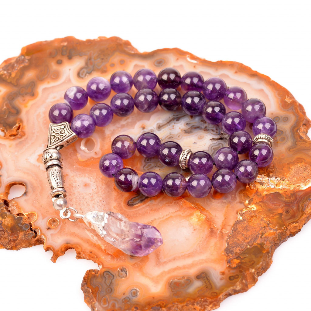 Ametist Taşı Tesbih (8 mm) - Ametist Taşı Püsküllü