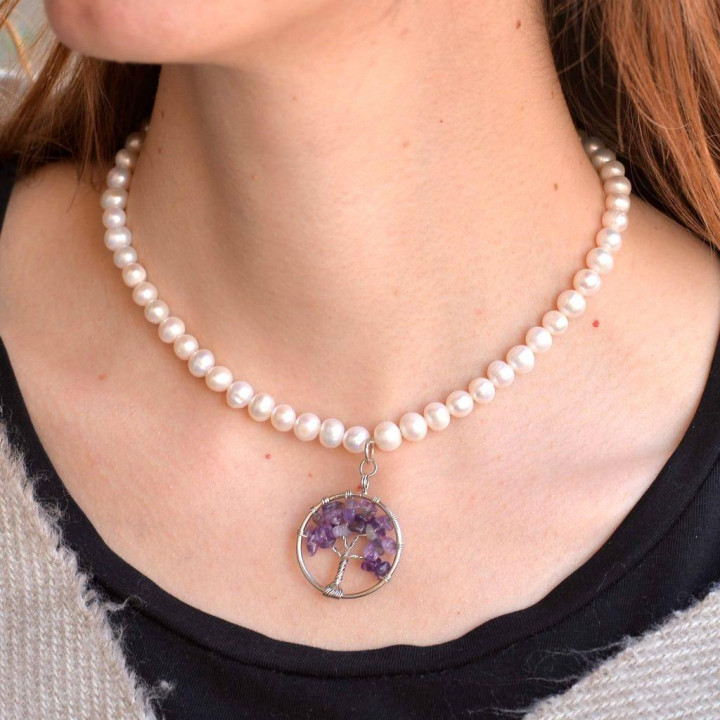 Ametist Taşlı İnci Kolye