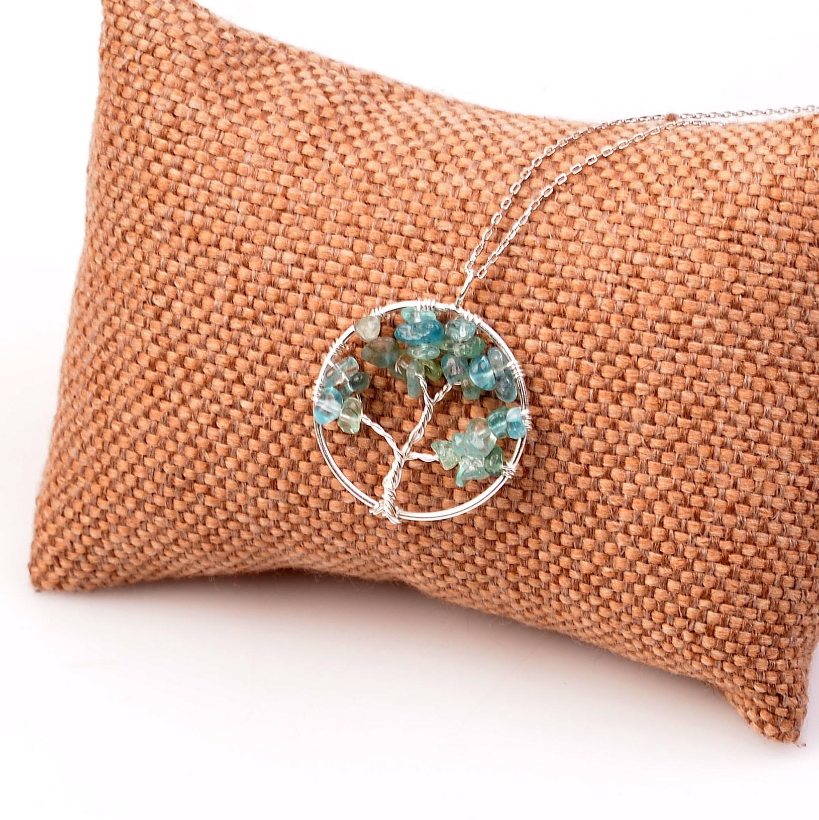 Apatit Stone Silver Necklace Hayat Tree