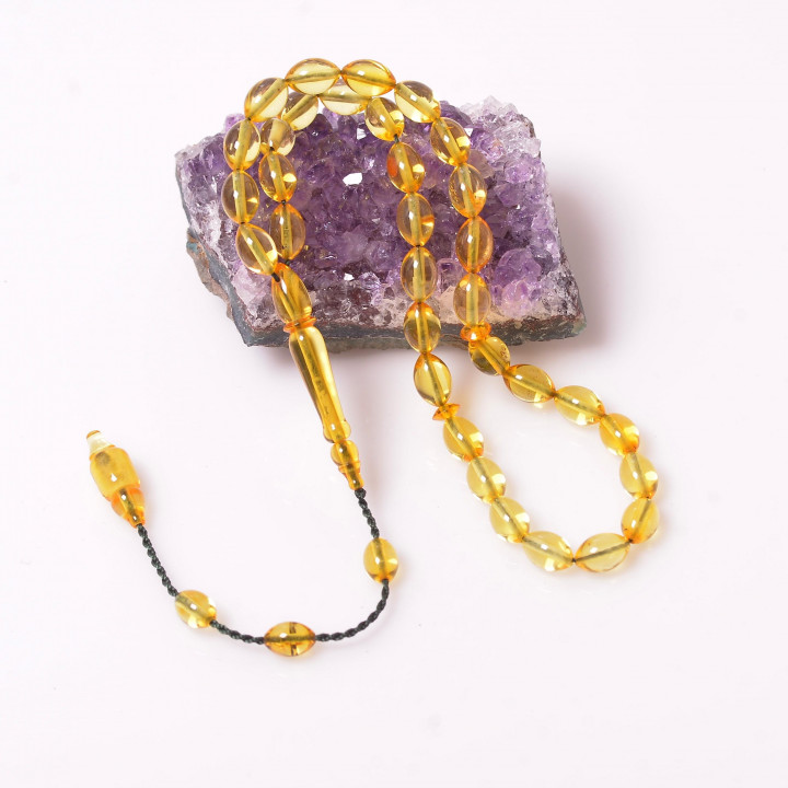 Arpa Kesim Damla Kehribar Tesbih - 6*9 mm Sistemli