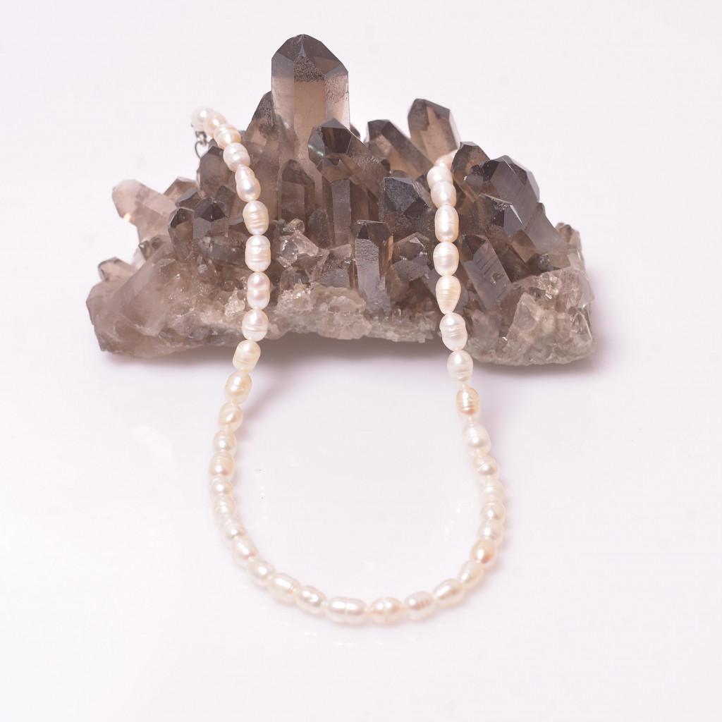 Arpa Kesim İnci Kolye - 5*7mm - Kararmaz Çelik Malzemeli