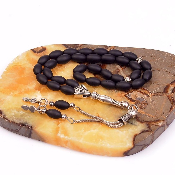 Arpa Kesim Mat Obsidyen Taşı Tesbih (6*9 mm)