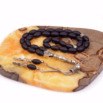 Arpa Cut Mat Obsidian Stone Tesbih (6 * 9 mm) - 2