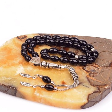 Arpa Cut Obsidian Stone Tesbih (6 * 9 mm) - 2