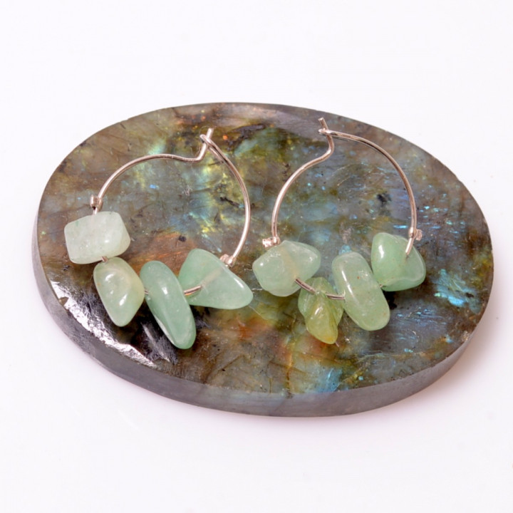 Aventurin Taşı Çelik Halka Küpe - Kararmaz - 1