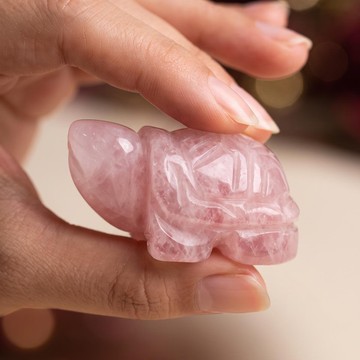 Pembe Kuvars Taşı Kaplumbağa Figürü - 1