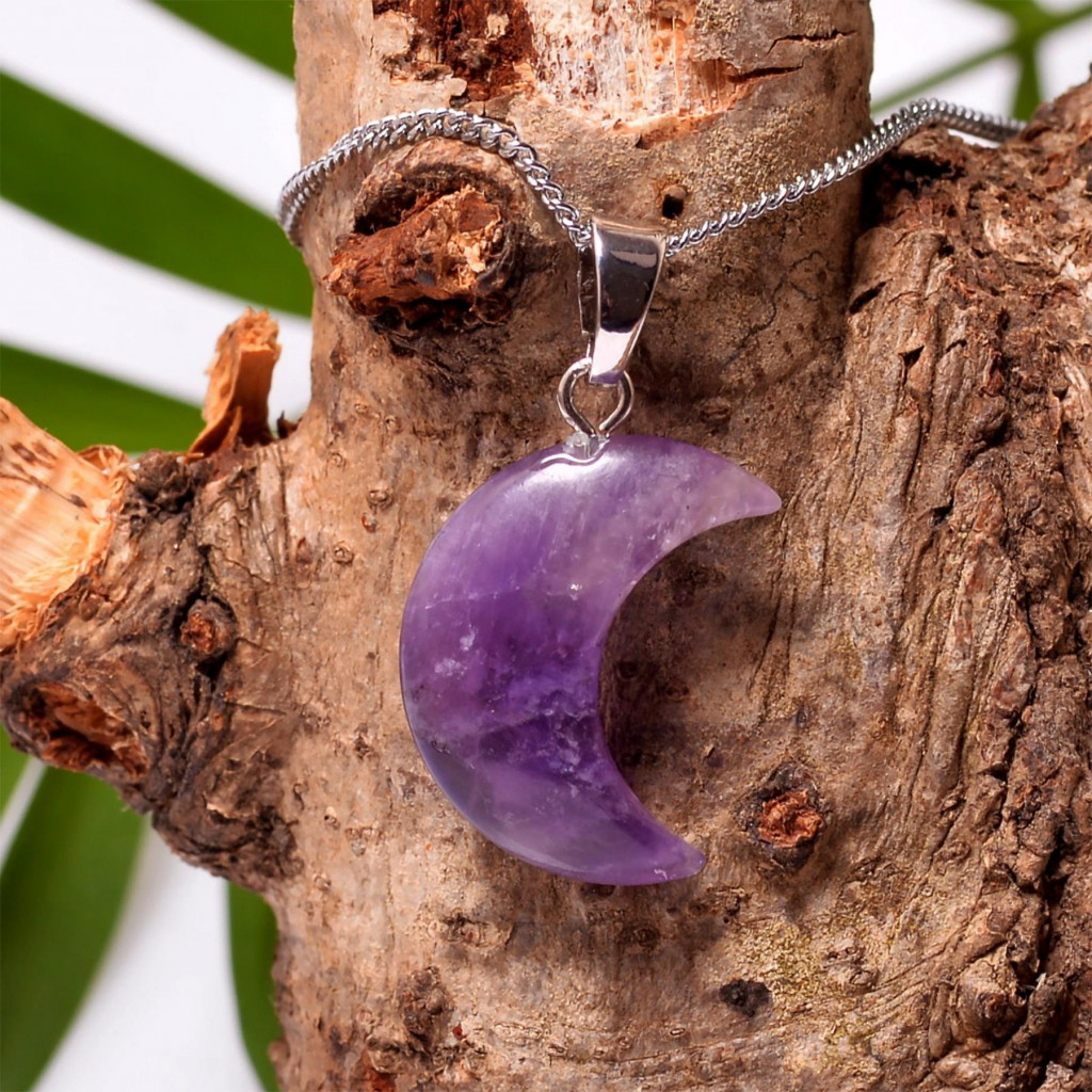 Ay Şeklinde Ametist Taşı Kolye - Küçük Boy