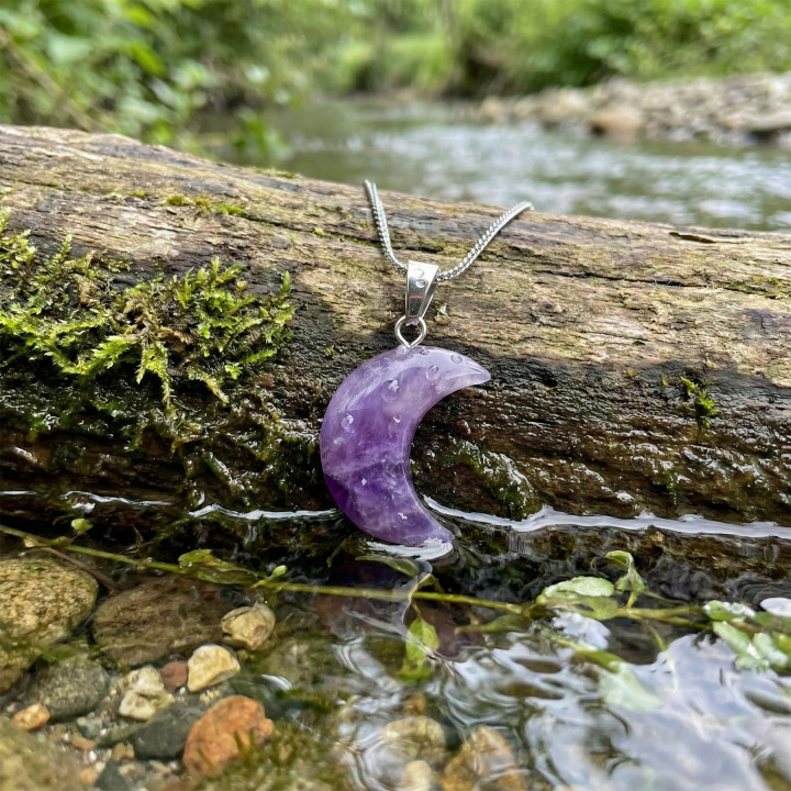 Ay Şeklinde Ametist Taşı Kolye - Küçük Boy