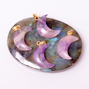 Ay Şeklinde Ametist Taşı Kolye Ucu- Küçük boy (Altın Renkli) - 1