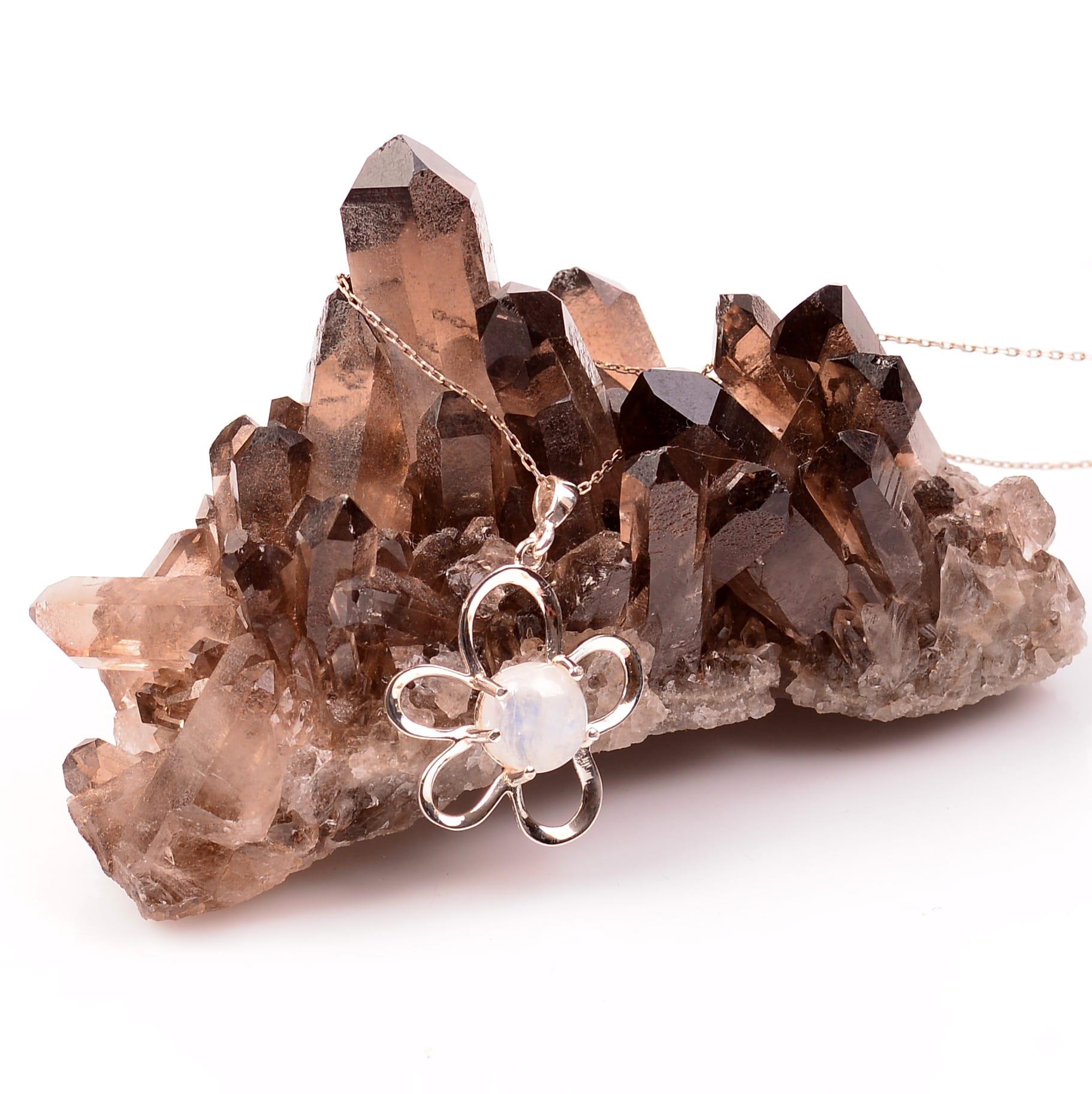 Moonstone Silver Necklace Daisy Şeklinde