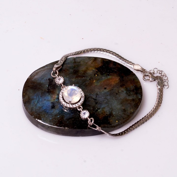 Ay Taşı Gümüş Kordonlu Bileklik - 1