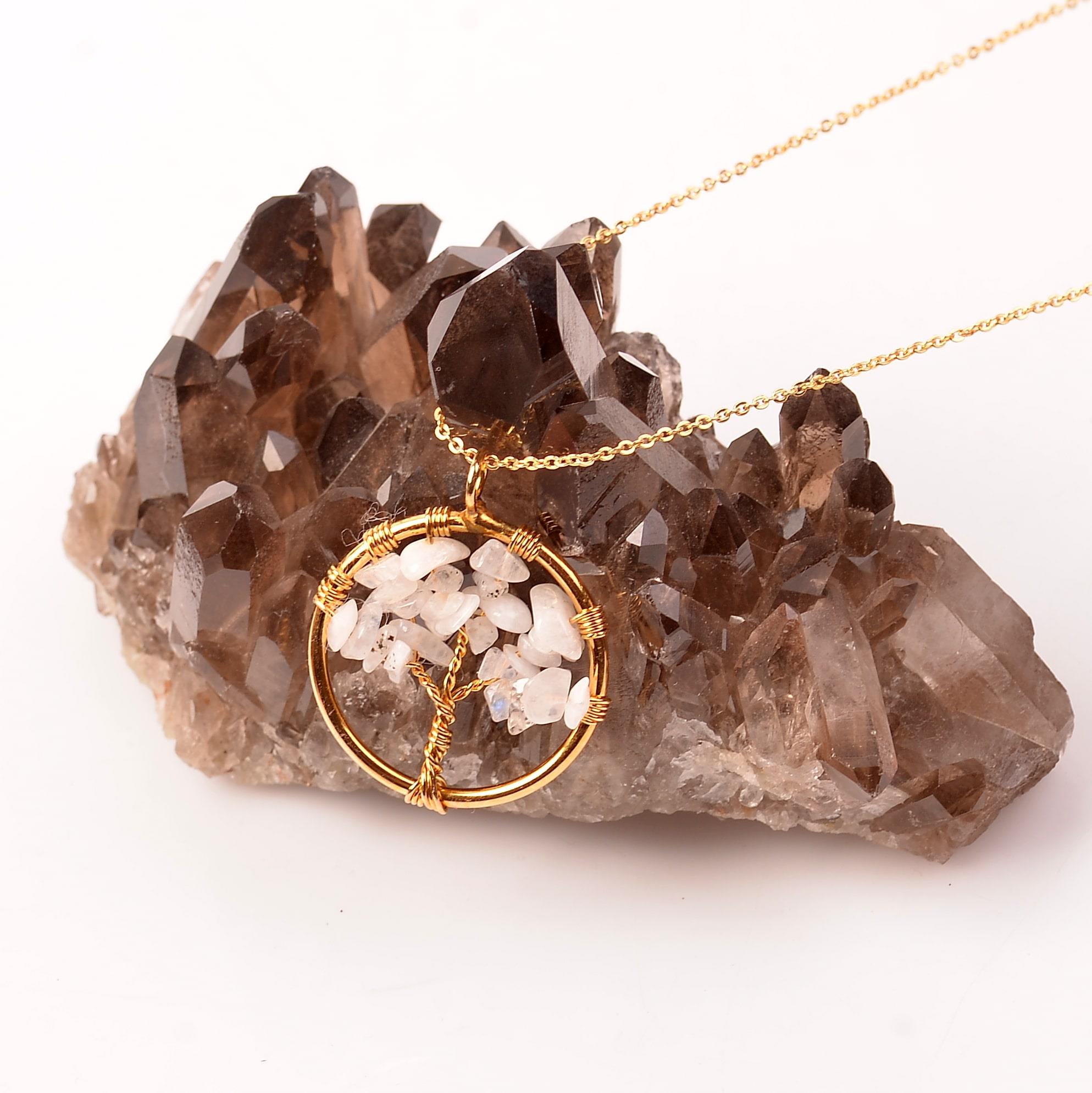Moonstone Hayat Tree Necklace Gold Colored