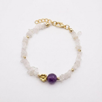 Ay Taşı Kırık Taş Bileklik - Ametist Taşlı - Altın Renkli