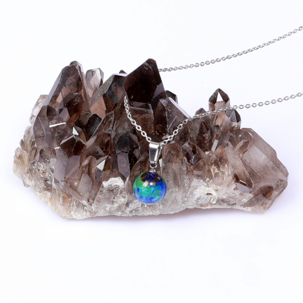 Azurit Taşı Çelik Kolye - Çelik Zincirli Azurit Kolye