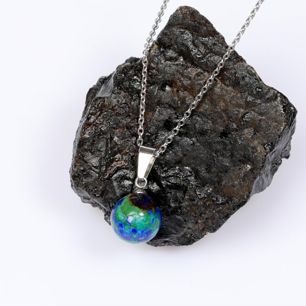 Azurit Taşı Çelik Kolye - Çelik Zincirli Azurit Kolye