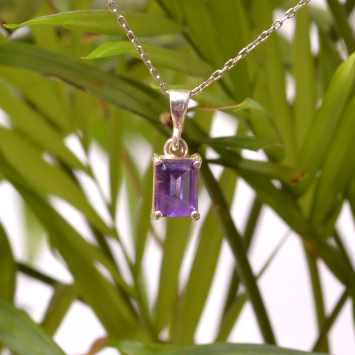 Baget Kesim Ametist Taşı Gümüş Kolye