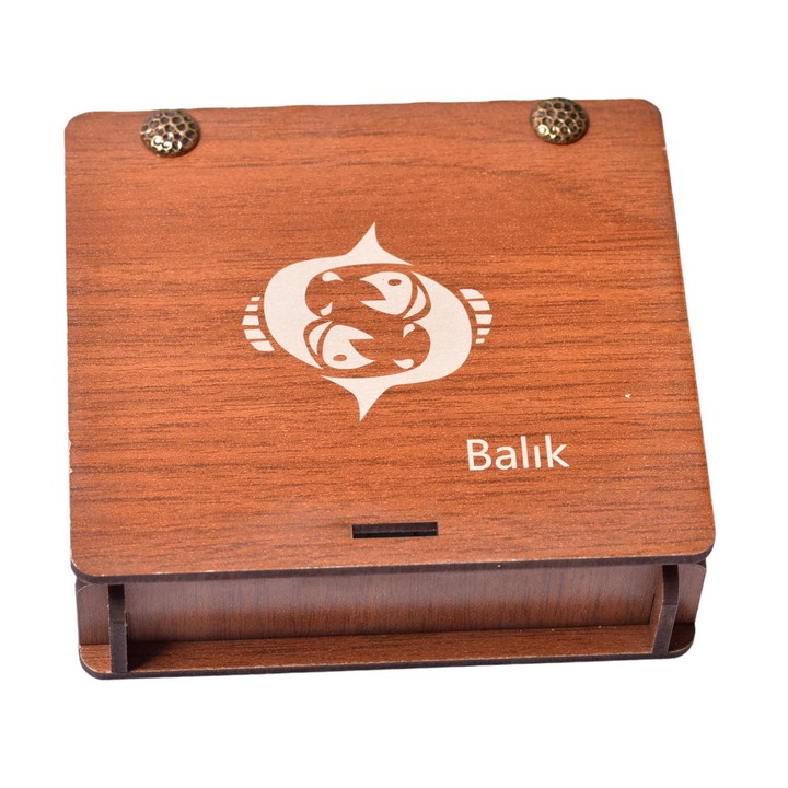 Balık Burcu Doğal Taş Seti - Ahşap Kutulu