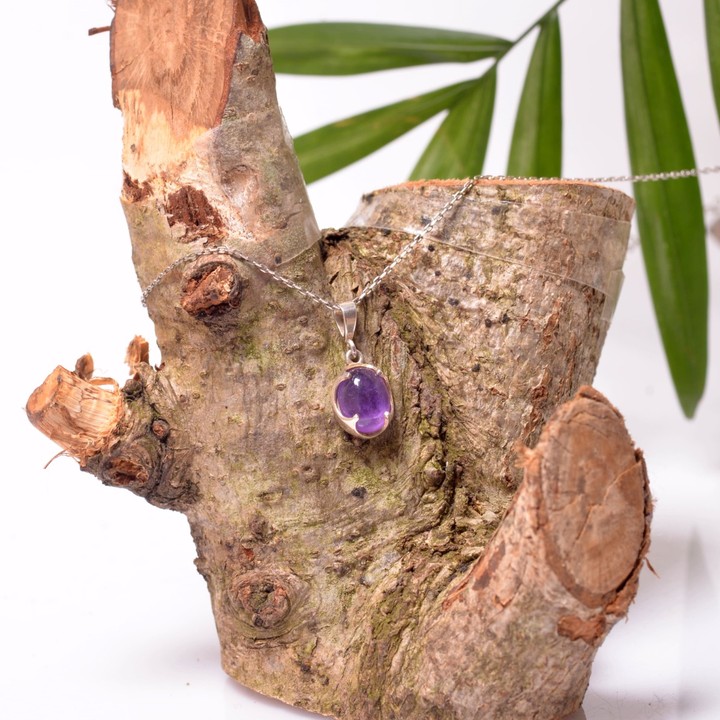 Berceste Model Ametist Taşı Gümüş Kolye - Küçük Boy