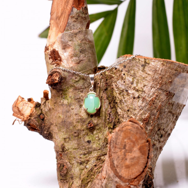 Berceste Model Krizopras Taşı Gümüş Kolye - Küçük Boy