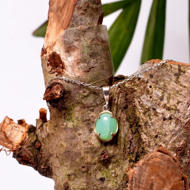 Berceste Model Krizopras Taşı Gümüş Kolye - Küçük Boy