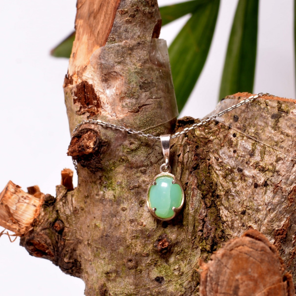 Berceste Model Krizopras Taşı Gümüş Kolye - Küçük Boy Berceste Model Krizopras Taşı Gümüş Kolye - Küçük Boy