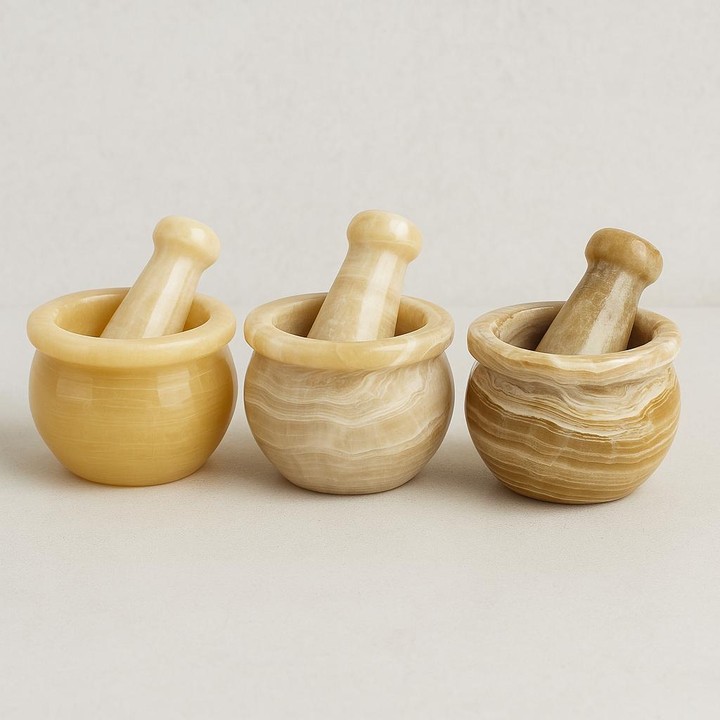 Doğal Bergama Oniks Taşından El Yapımı Havan – 10x6 cm