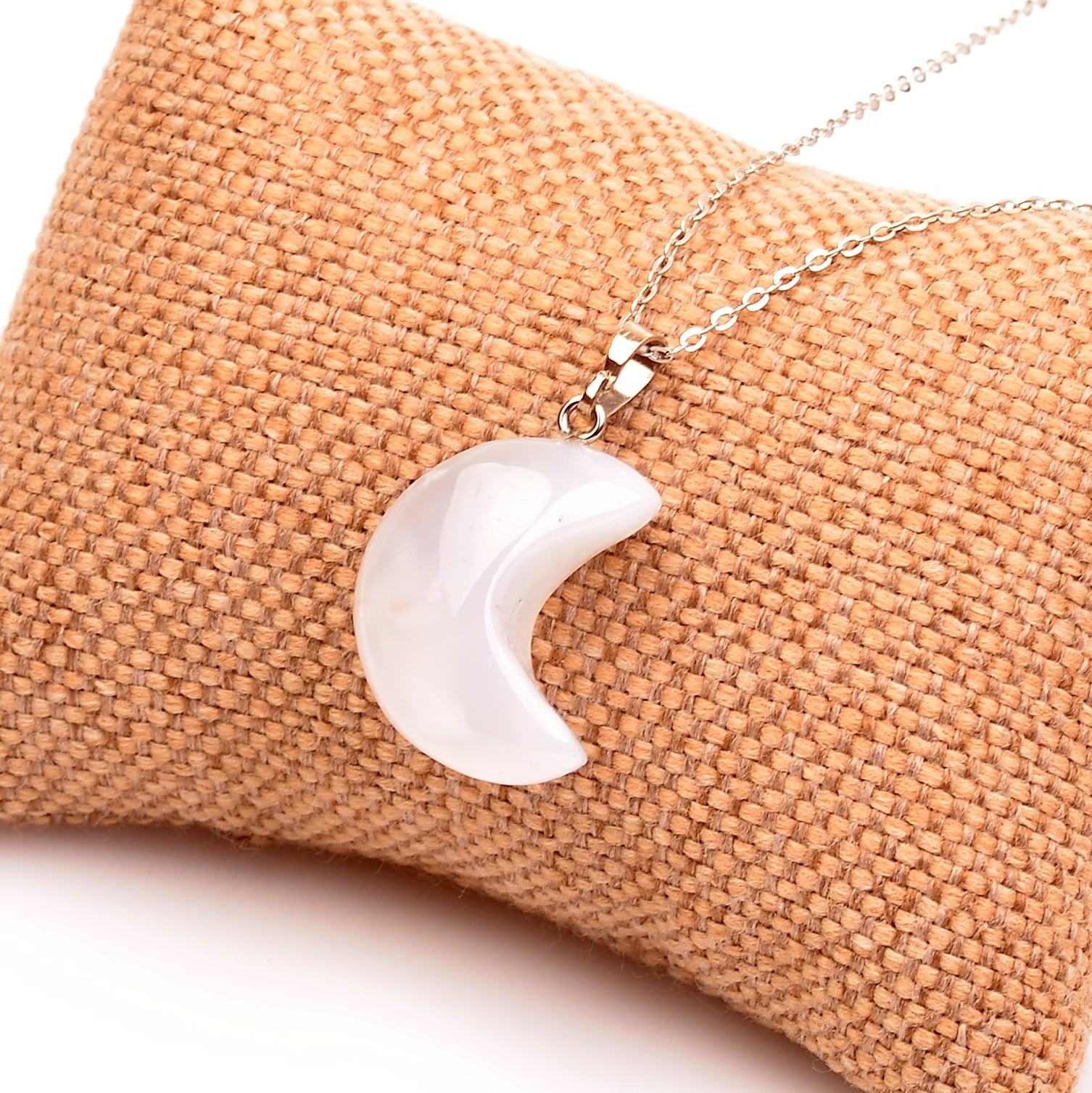 White Agate Stone Ay Şeklinde Necklace