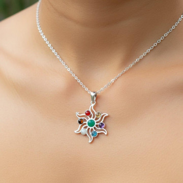 Çakra Güneşi Çelik Kolye – Doğal Taş Enerjisi ve Şık Tasarım Bir Arada