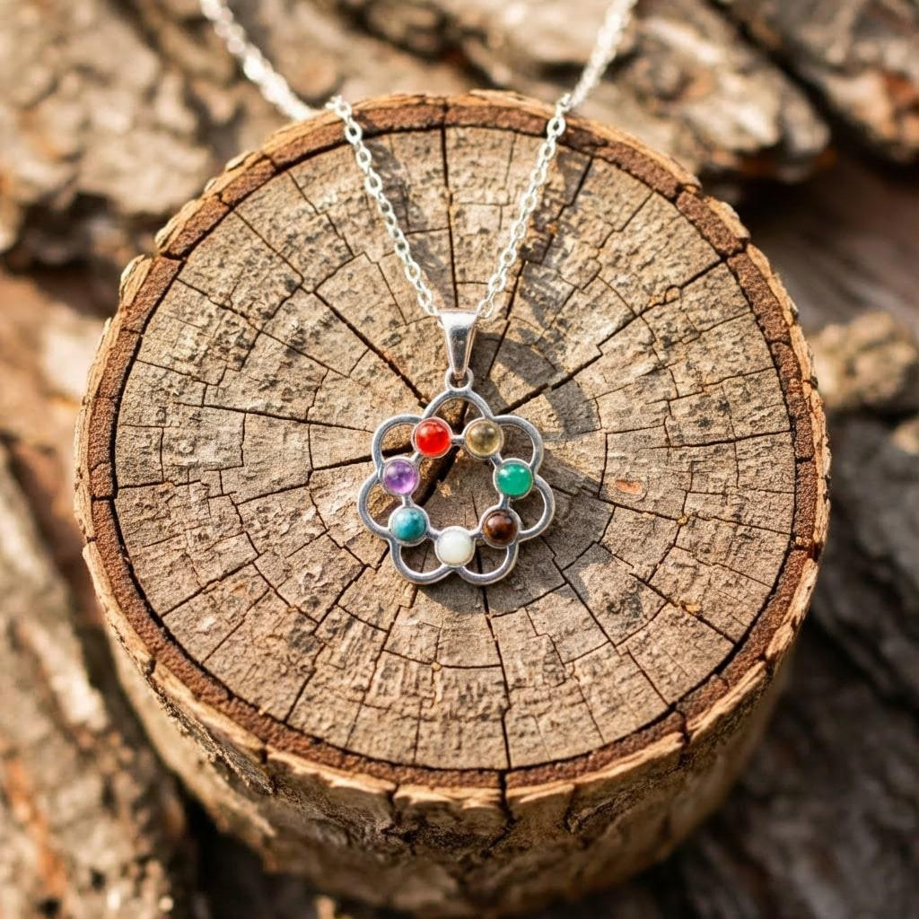 Renk Çemberi Çakra Kolye ( Çelik Kolye ) – 7 Taşın Enerjisini Tek Formda Taşı