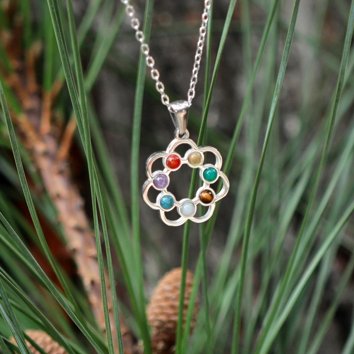 Renk Çemberi Çakra Kolye ( Çelik Kolye ) – 7 Taşın Enerjisini Tek Formda Taşı