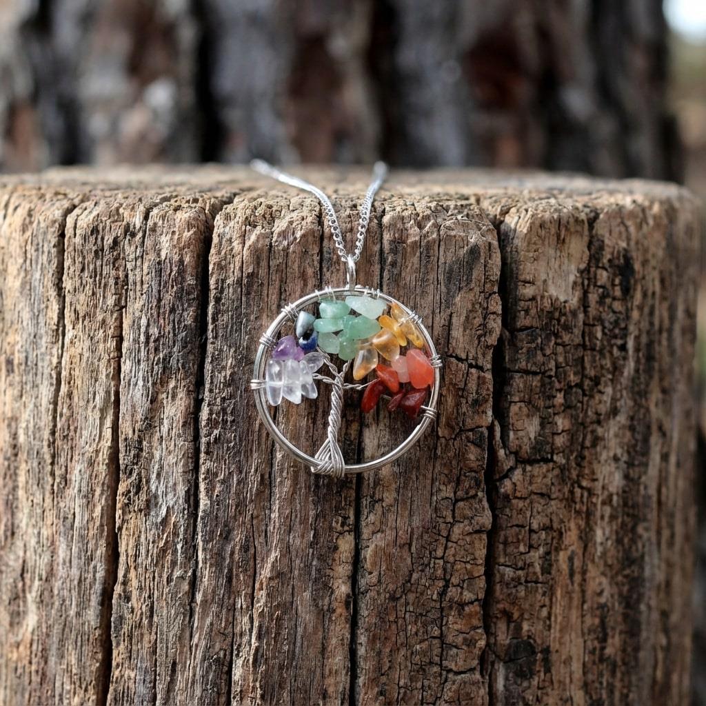 Çakra Taşlarından Hayat Tree Necklace