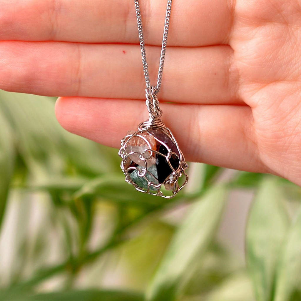 Çakra Taşlarından Kafesli Kolye - Ham Taşlar