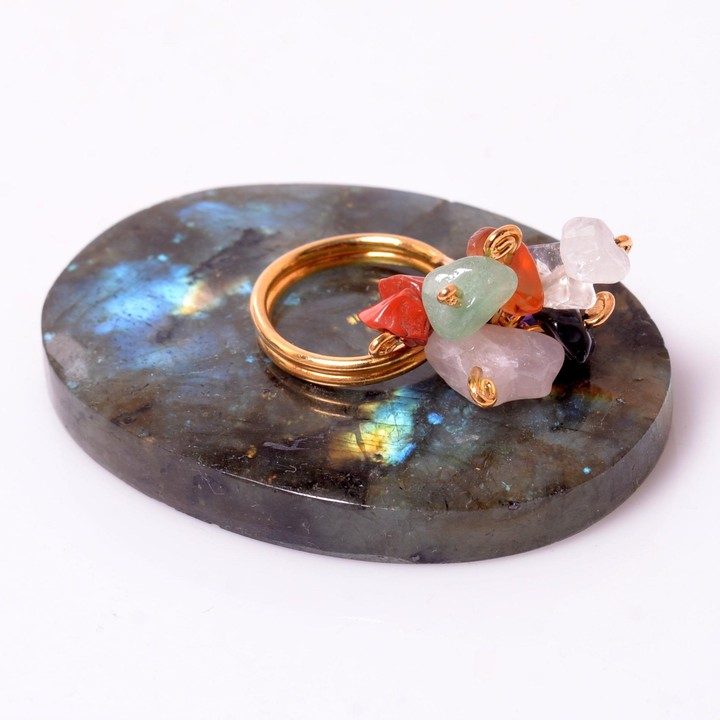 Çakra Taşlarından Salkım Yüzük - Ayarlamalı ( Altın Renkli ) - 1