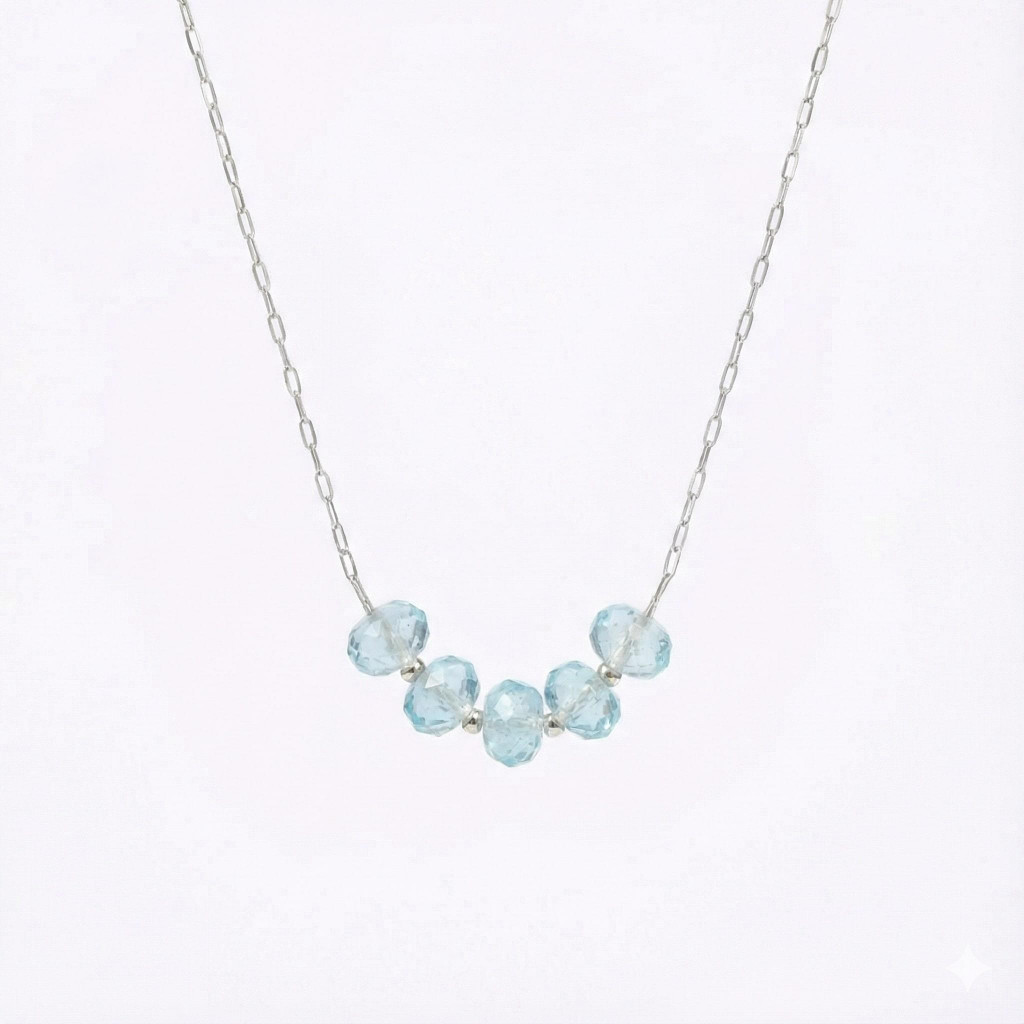 Çelik Zincirli Mavi Topaz Kolye