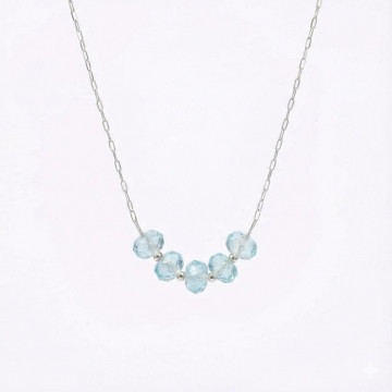 Çelik Zincirli Mavi Topaz Kolye