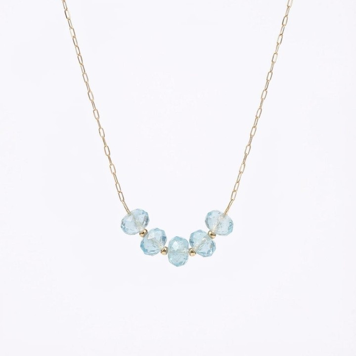 Çelik Zincirli Mavi Topaz Kolye - 2