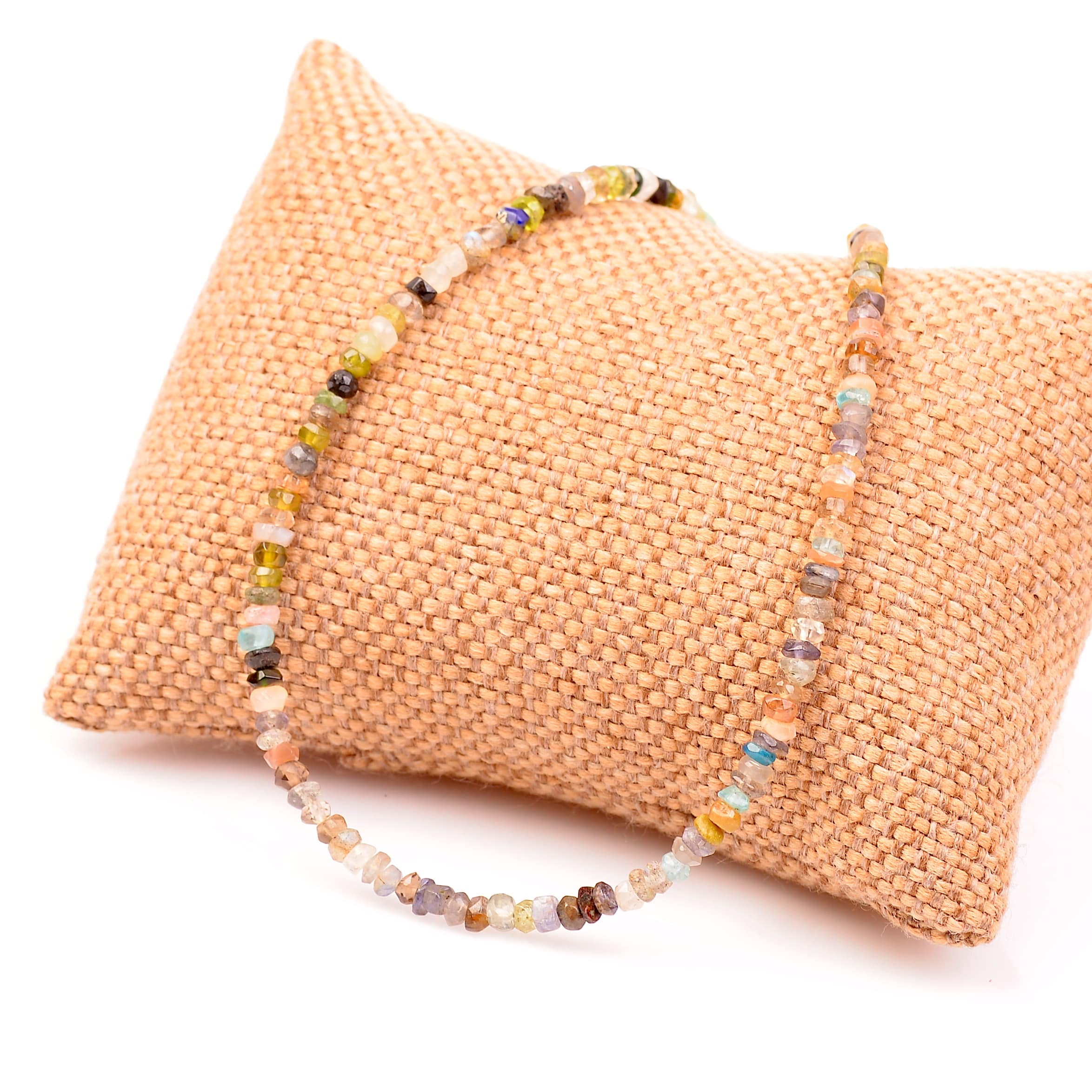 Multi Slim Mixed Stone-set Silver Necklace 4 mm