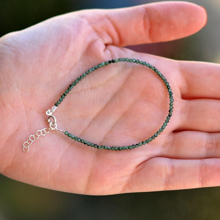 Çok İnce Zümrüt Taşı Gümüş Bileklik - 2,2 mm