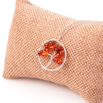 Damla Kehribar Gümüş Kolye - Hayat Ağacı - 2