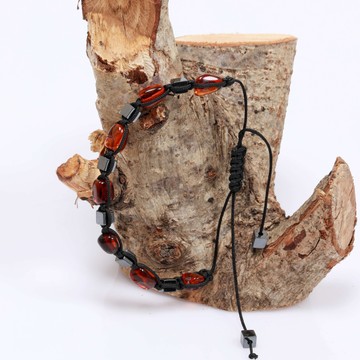 Damla Kehribar Makromeli Bileklik - Hematit Taşlı - 2