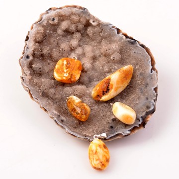 Damla Kehribar Şekilsiz Gümüş Kolye - 2