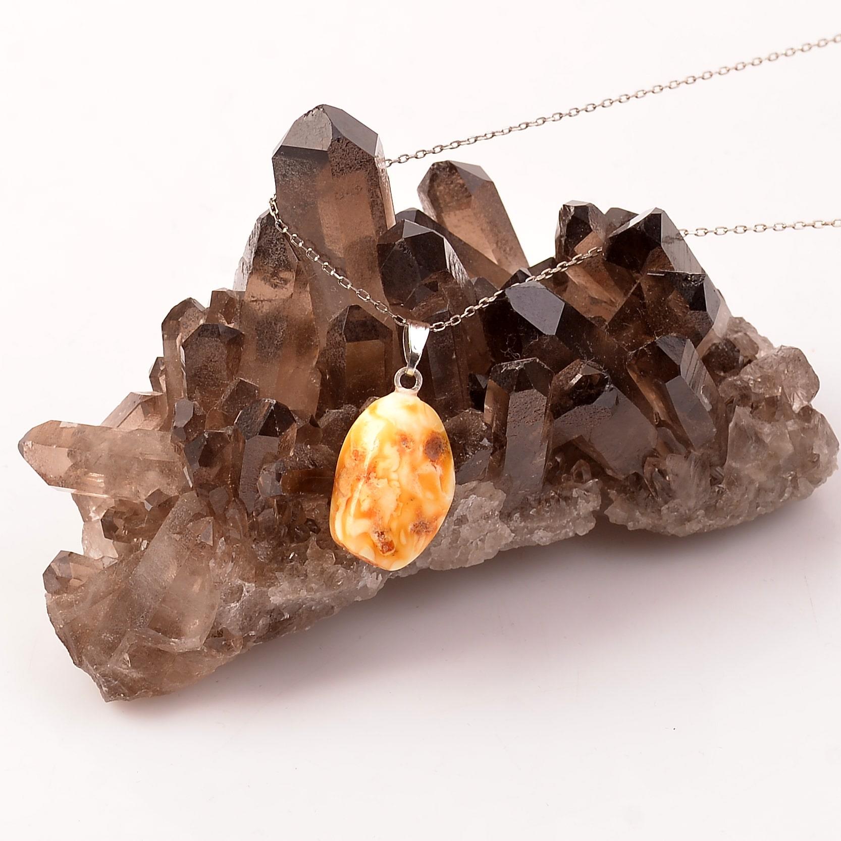 Drop Amber Şekilsiz Silver Necklace