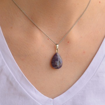 Damla Şeklinde Ametist Taşı Kolye - 2