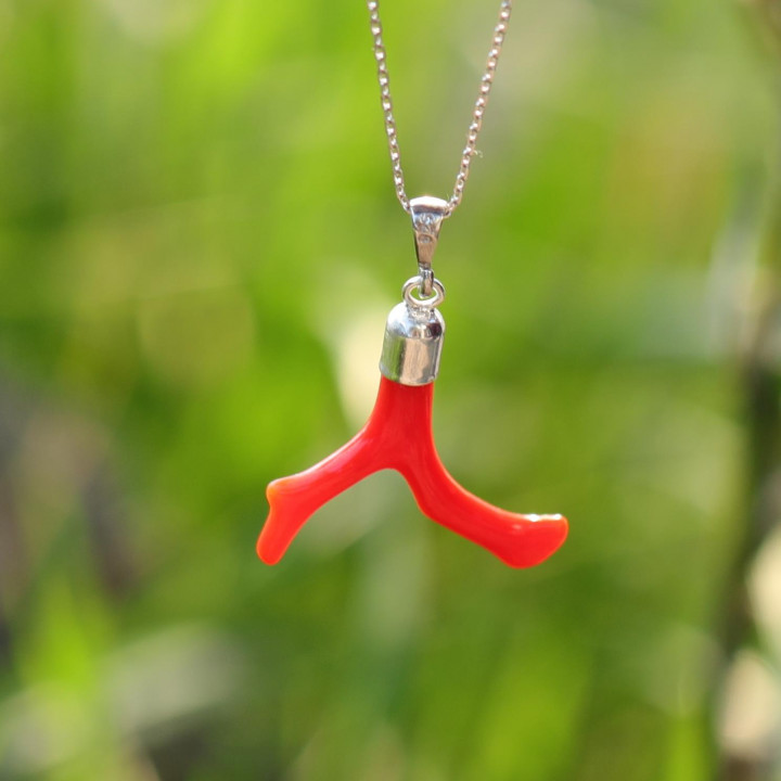 Doğal Boyasız Dal Mercan Taşı Gümüş Kolye – 925 Ayar Gümüş Zincirli - 2