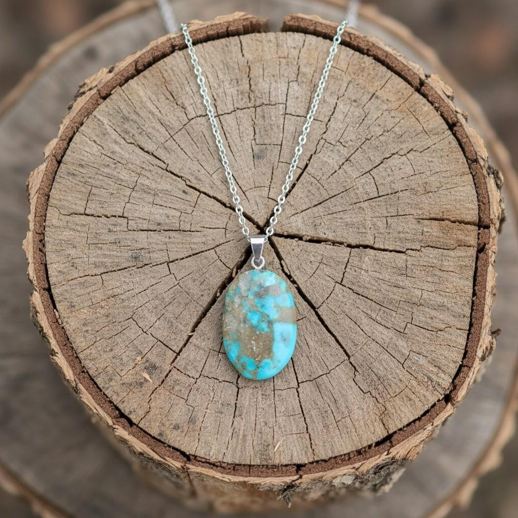 Doğal İran Turkuazı (Firuze) Çelik Kolye – Boyasız ve Orijinal