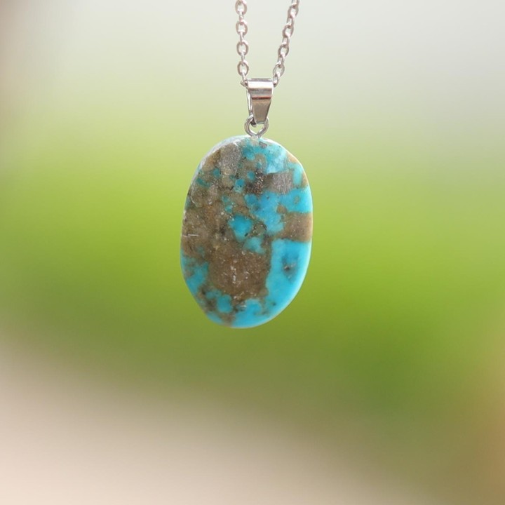 Doğal İran Turkuazı (Firuze) Çelik Kolye – Boyasız ve Orijinal - 1